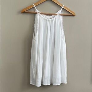 Loft sleeveless white sleeveless embroidered trim tank size small